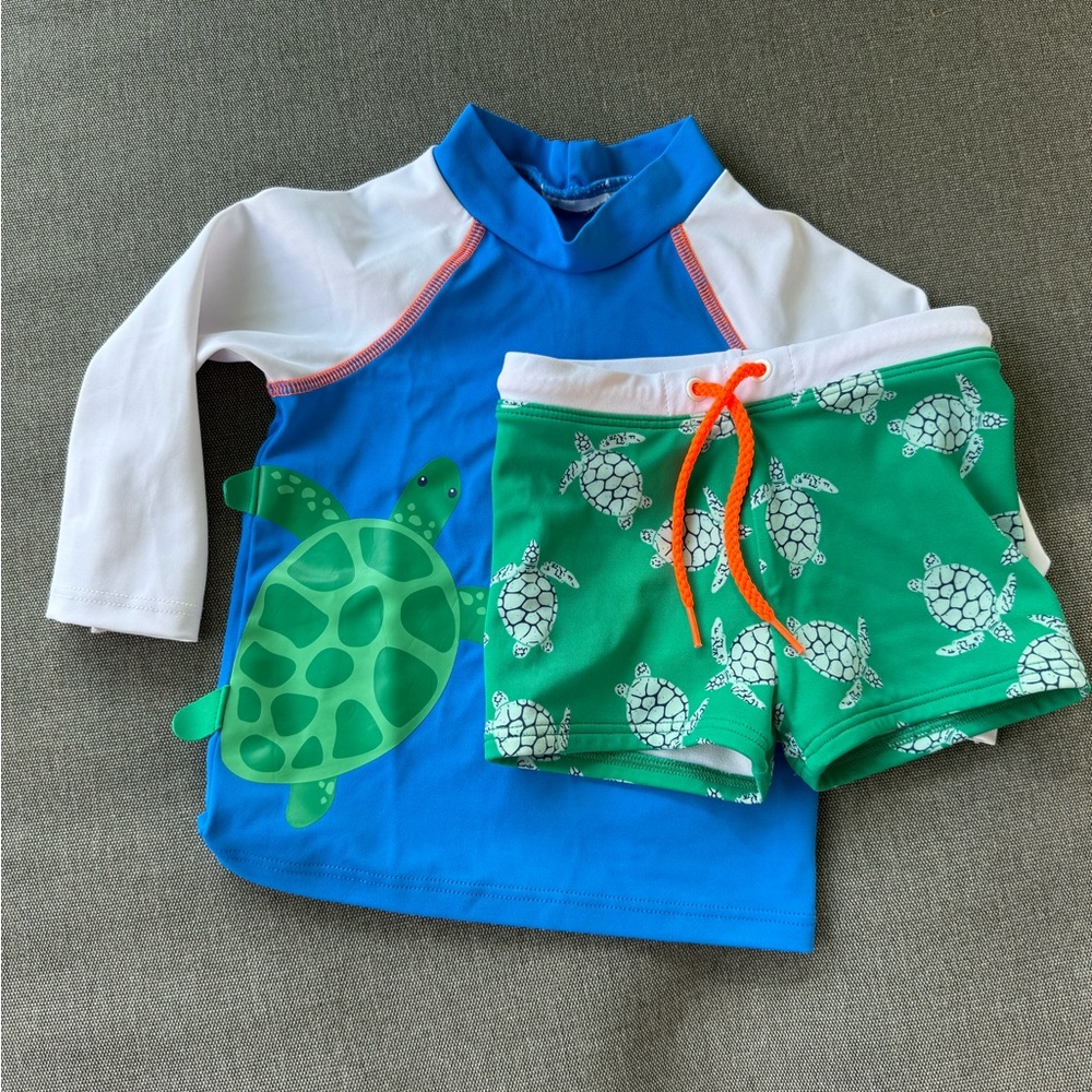 Mini Biden baby Swim Set with Turtle Design - Blue and Green